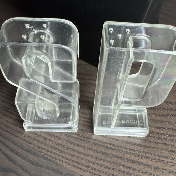 Vintage Clear Plastic Salt and Pepper Shakers Large S and P Letters - Picture 2 of 4